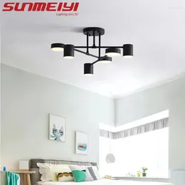 Plafond Loucles Nordic LED Chandelier Multi-têtes Multi-têtes Rotation Iron Indoor Éclairage pour la chambre à coucher du salon