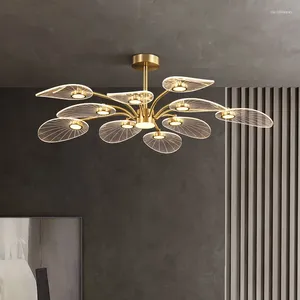 Plafondlampen Noordse LED -lamp Moderne koperen kroonluchters voor slaapkamer woonkamer lotus bladvorm ontwerp woning decor verlichting armatuur