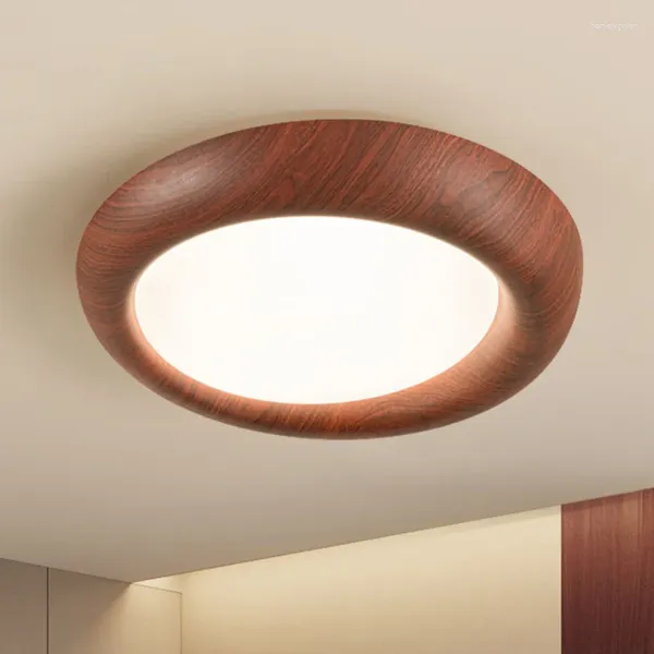 Luces de techo Luz LED nórdica Lámparas de espectro completo de color de madera de nogal para dormitorio, estudio, sala de estar, accesorios de pasillo, decoración interior