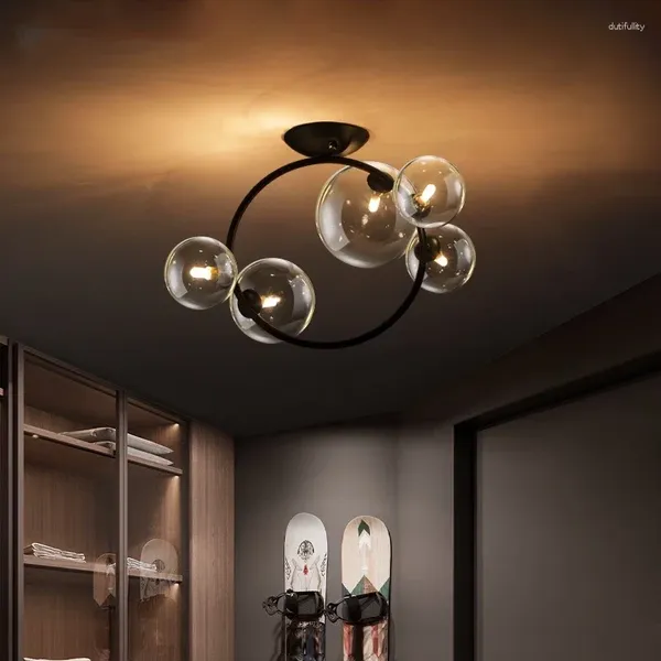 Plafond Loues nordiques LED Track Round Ronte Temps-lampe en verre Balles de cuisine Salle de cuisine Home Decor Indoor Lighting Luster Salon