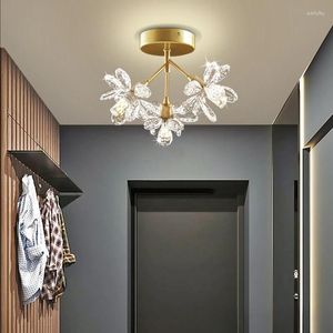 Plafonniers Nordic Light Luxe Moderne Entrée Couloir Foyer Personnalisé Designer Or Fleur Cristal