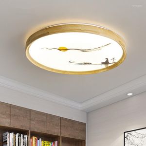 Plafondlichten Noordse houtlamp Chinese stijl gecontracteerd moderne creatieve studie slaapkamer woonkamer cirkelvormige kunst decoratieve luminaire