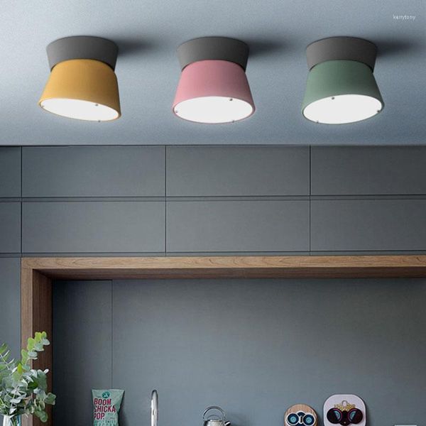 Plafonniers Nordic Macaron Lampe Simple Moderne Bar Comptoir Chambre Étude Salon Rose Jaune Gris Vert Coloré Led Éclairage