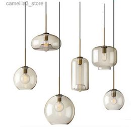 Plafonniers Lampe à suspension en verre moderne nordique décor industriel LED lustre luminaires E27 pour cuisine restaurant lustre de plafond Q231120