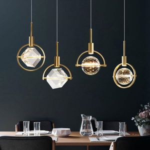 Plafondlampen Noordse restaurantlamp enkele kop rond slaapkamer bed bedroptje creatieve bar eiland hanger led moderne luxe kristallen kroonluchter.