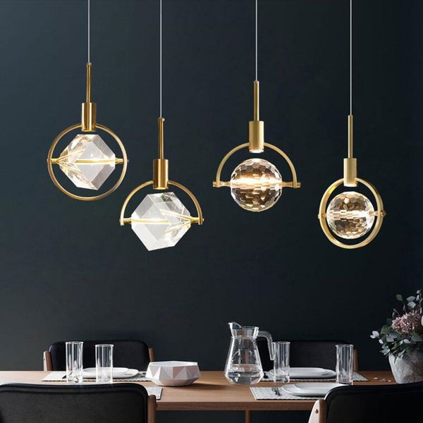 Plafonniers Restaurant Nordique Lampe Simple Tête Ronde Chambre Chevet Creative Bar Île Pendentif Led Moderne De Luxe En Cristal ChandelierCeil