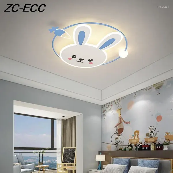 Luces de techo nórdico redondo lindo dibujos animados para la habitación de los niños lámpara dimmable dormitorio casera animales decoración lámpara de decoración