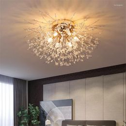 Plafondlampen Noordse sneeuwvlokkristal kroonluchter licht goud/zilveren paardenbloem plafon lamp decoratieve ledlampen voor woonkamer