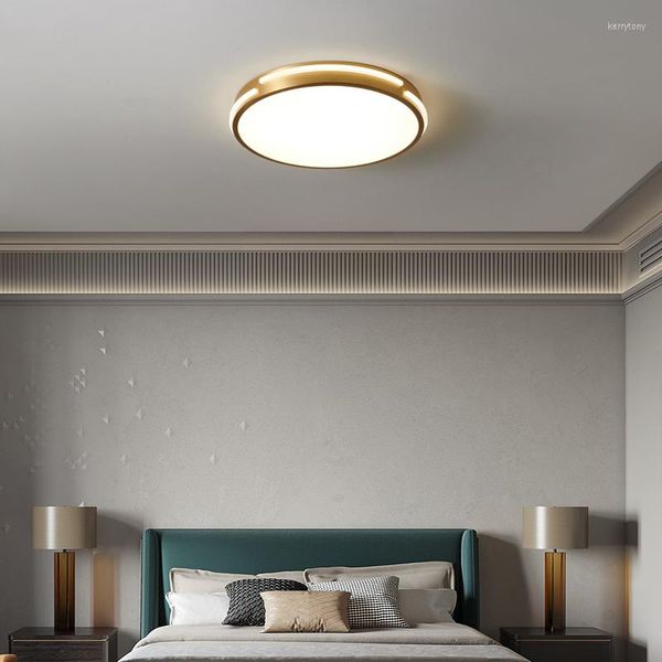 Luces de techo Lámpara de dormitorio de cobre de estilo nórdico Lámpara de habitación LED minimalista moderna Lámparas de balcón de estudio redondas de lujo