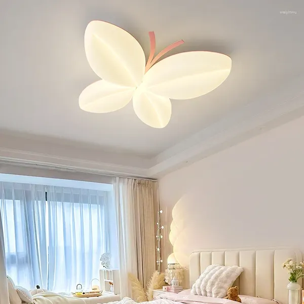 Luces de techo nórdicas cálidas para habitación de niños, luz de mariposa romántica LED creativa, lámparas de dormitorio para niñas pequeñas y princesas