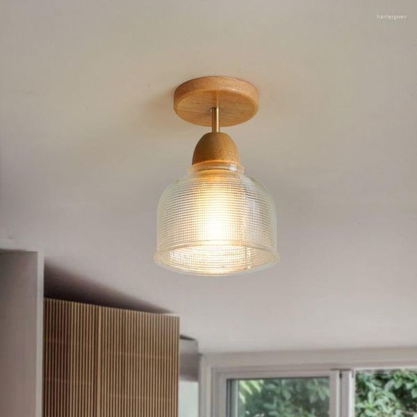 Plafonniers Lampes en verre translucide à tête unique en bois nordique pour porte d'entrée résidentielle Balcon Couloir Éclairage d'allée