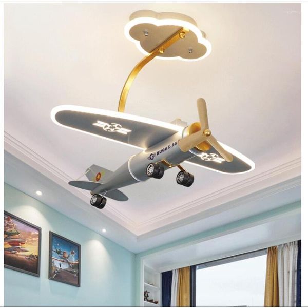 Plafonniers Suspension Led Art Lustre Lumière Moderne Argent Enfants Avion Conception Decora Chambre Télécommande Incluse