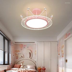 Plafondverlichting Roze Kristallen Kroon LED Kinderkamerlamp Moderne Warme Romantische Prinses Kleine Meisjesslaapkamerlampen