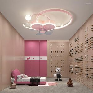 Plafonniers rose coeur amour en forme de ventilateur enfants avec télécommande lumineuse LED Dimmable Creative Girl belle lampe