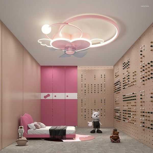 Luces de techo Rosa Corazón Amor En forma de ventilador Niños con luz Control remoto LED Regulable Chica creativa Lámpara encantadora