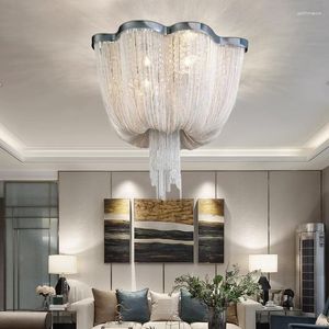 Plafondlampen Post Modern Design Aluminium ketting Tassel Light Luxe Home Decoratie eetkamer slaapkamerlampen