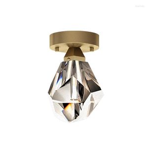 Plafondverlichting Post Moderne Luxe Messing Lamp Minimalistische K9 Crystal LED Gemonteerd Voor Gang Balkon Garderobe Decoratief