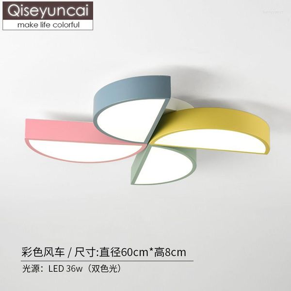 Luces de techo Qiseyuncai Nordic Modern Children's Room Lámpara Simple Creative Male Girl Dormitorio Color Molino de viento Estudio