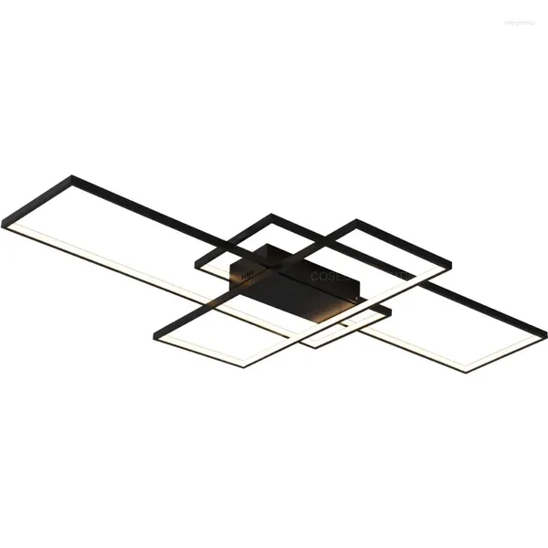 Luces de techo LED rectangulares para sala de estar Lámpara regulable en blanco y negro Control remoto Foyer Cocina Iluminación empotrada
