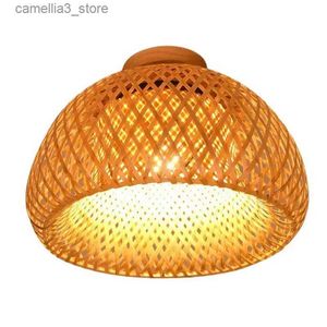 Plafonniers rétro bambou tissé plafonnier couverture tissé abat-jour lampe décor accessoire (sans ampoule) Q231012