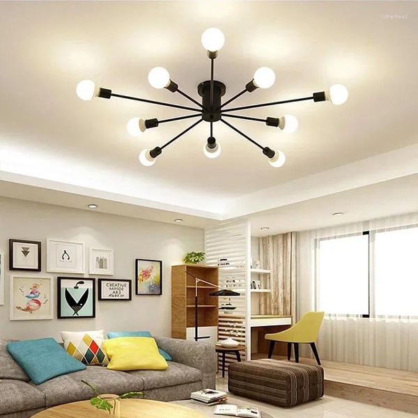 Plafonds Retro Iron Black / White 6/8/10 Sockets lampe Vintage Spider Chandelier Éclairage pour le salon