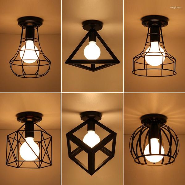 Plafonniers Rétro Lumière Pendentif E27 Intérieur Loft Pour Chambre Vintage Fer Lampe Maison Couloir Allée 110V220V Noir Blanc