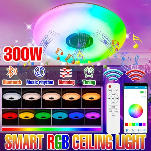 Plafonniers RGB LED Smart Light APP Bluetooth Télécommande Dimmable Lampe Avec Musique Haut-Parleur Salon Décor Ambiance