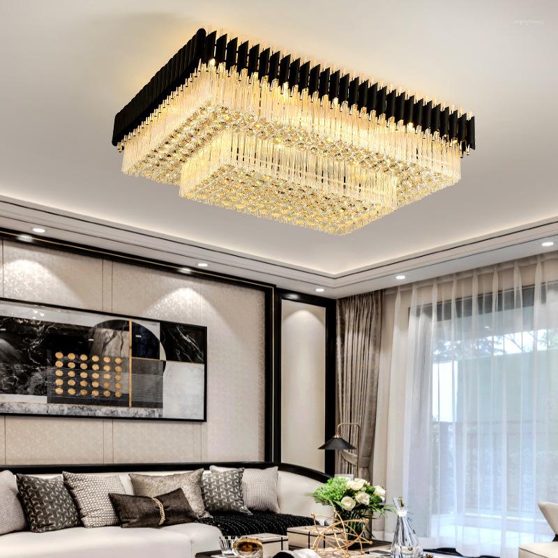 Luces de techo Lámpara de cristal rectangular redonda Sala de estar de lujo moderna Grande para villas Diámetro 80CM / 100CM