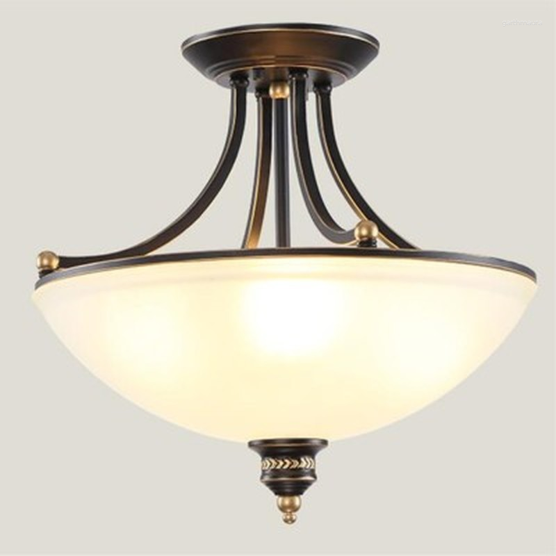 Plafonniers simples de style européen Lampes de campagne Américain Rétro Plafond Lumière Restauratn Étude Fer Antique Verre Semi