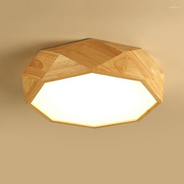 Plafonniers Lampe Simple À Côté Pour Salon Éclairage En Bois Massif Géométrie Lampes En Bois Octogonal Creative Chambre Étude Lumière