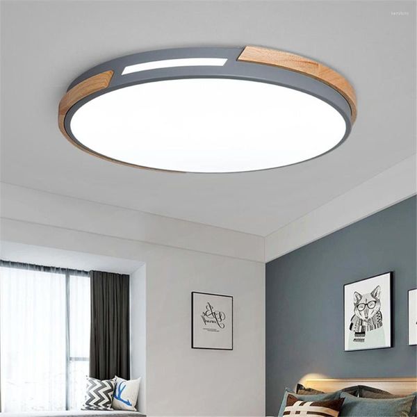 Luces de techo, lámpara Circular LED de luz Simple, Panel nódico de madera de hierro para dormitorio, sala de estar, comedor, accesorio de decoración, AC85-265v