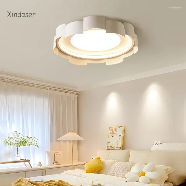 Loucles de plafond Chandelier LED moderne simple pour les enfants chambre fille princesse fleur de fleur de pétale lampe de chambre à coucher dimmable