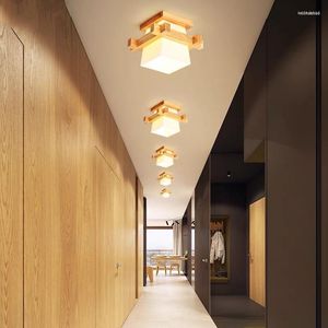 Plafonniers Simple Moderne LED Lampe Japon Rétro Verre En Bois Pour Salon Chambre Couloir Porche Balcon Luminaires Décor