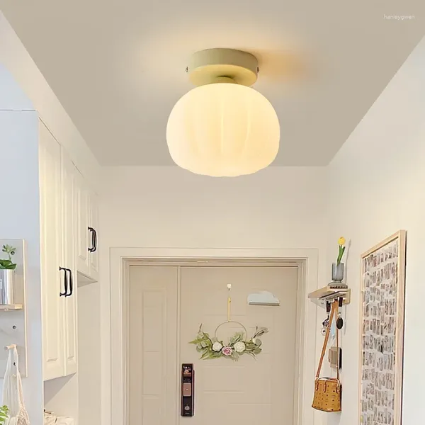 Luces de techo Pequeña lámpara de calabaza de estilo fresco Dormitorio Pasillo Porche Estudio Iluminación G9 Pantalla de plástico Placa de hierro Decoración del hogar