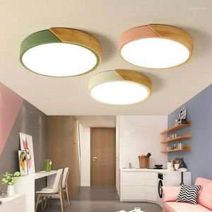 Luces de techo de madera maciza Macaron serie luz hogar LED lámpara tricolor atenuación habitación decoración lámpara de noche linterna colorida