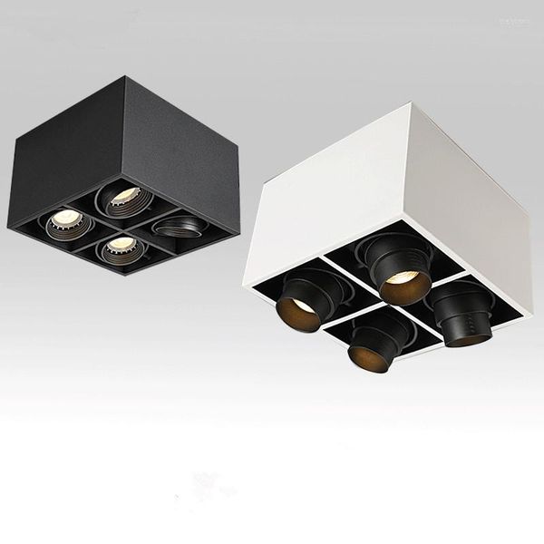 Plafonniers Carrés Montés En Surface Celiing Light Quatre Têtes Led Downlight Conception D'éclairage Trou Libre Salon Chambre 7W / 10W Projecteur