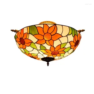 Plafondlampen Tiffany Pastorale stijl Zonnebloem glas in lood Lamp Flush Mount verlichting voor woonkamer keukeneiland eiland