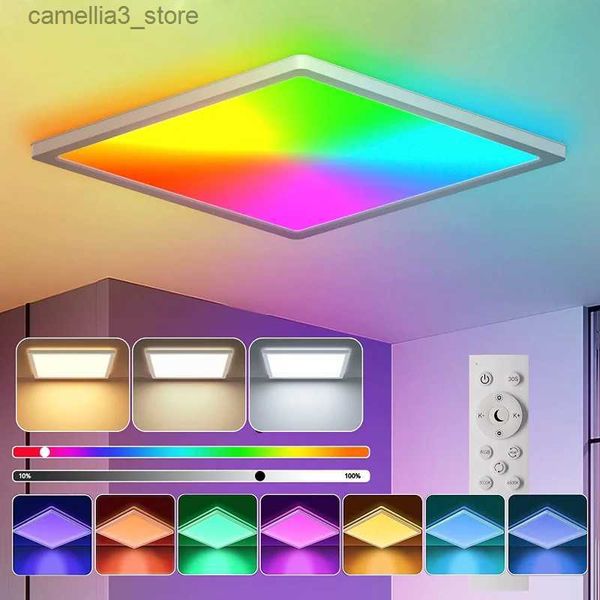 Luces de techo Tuya WiFi 24W Cuadrado LED Luz de techo Doble regulable CCT Luz de montaje en superficie ultrafina RGB Color Retroiluminación Decoración del dormitorio del hogar Q231012