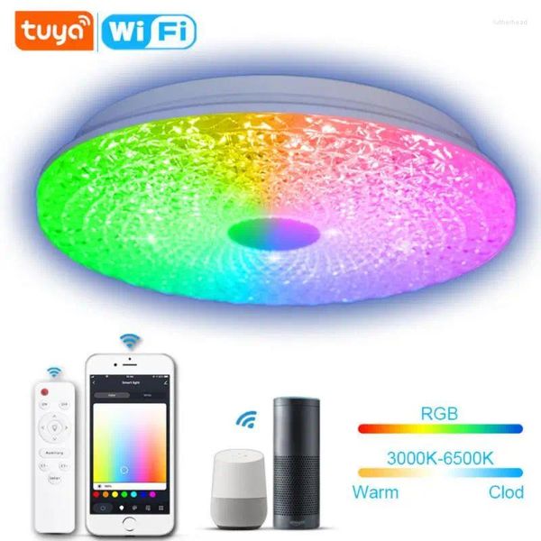 Lautres de plafond Tuya Wifi Smart Light RGB LED LAMP APP Contrôle de la voix avec Alexa Home For Living Room Decoration Chadow
