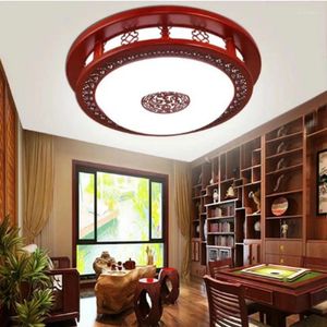 Plafonniers Vintage Chinois Sculpture Rouge Bois LED Luminaire Maison Déco Salon Rond Antique Acrylique Lampes 110-240V