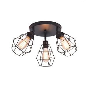 Plafonniers Vintage Semi Encastré Industriel Noir Cage En Métal Luminaire Pour Couloir Escalier Cuisine Chambre Réglable