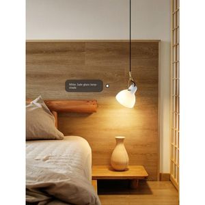 Plafondlampen wit jade glazen slaapkamer kroonluchter bed lamp creatieve master hangende lijn Japanse stijl eetkamer bar lciling