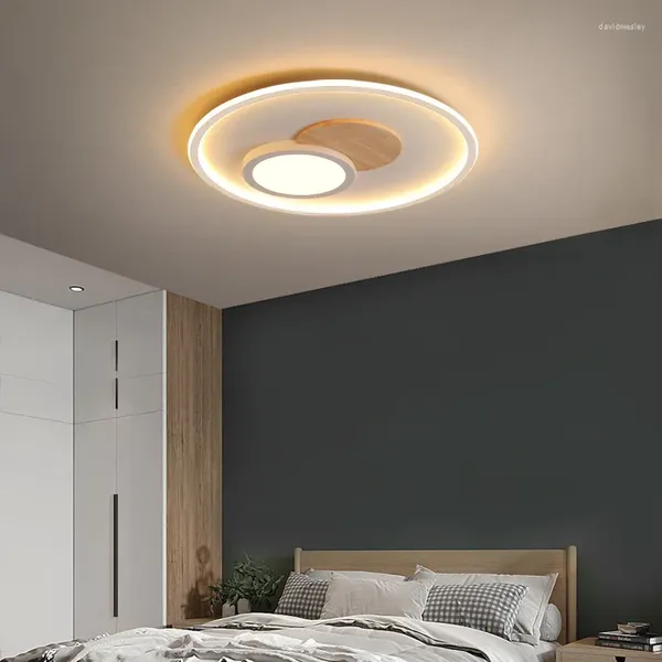 Luces de techo Lámpara de madera Iluminación interior Simpl Dimmer Decoración moderna del hogar para sala de estar Comedor Dormitorio con luz LED y control