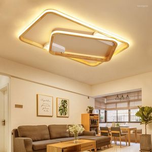 Luces de techo Luz de madera Lámpara de sala de estar de gran tamaño Mesa de comedor Rectángulo Control remoto LED Atenuación