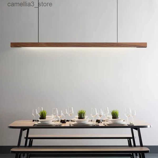 Luces de techo Luces colgantes de madera Lámpara colgante Mesa moderna LED Luz lineal larga Iluminación de isla de cocina para comedor Sala de estar Oficina Q231120