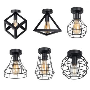 Plafondverlichting Zhaoke Vintage Ijzer Zwart Licht LED Industriële Moderne Lamp Nordic Verlichting Kooi Armatuur Thuis Woonkamer Decor