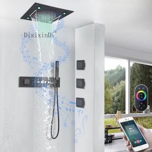 Montage au plafond 16 pouces LED pomme de douche musicale pluie et cascade robinet de douche salle de bains thermostatique mélangeur de douche ensemble