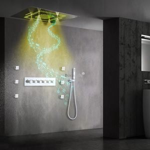 Système de douche à LED de musique montée sur le plafond 32x24 pouces brume pluie cascade de douche de douche de douche salle de bain thermostatique