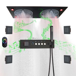 Sistema de ducha LED con música para techo, cabezal de ducha de lluvia y niebla de 25x13 pulgadas, juego de Grifo de ducha de baño termostático