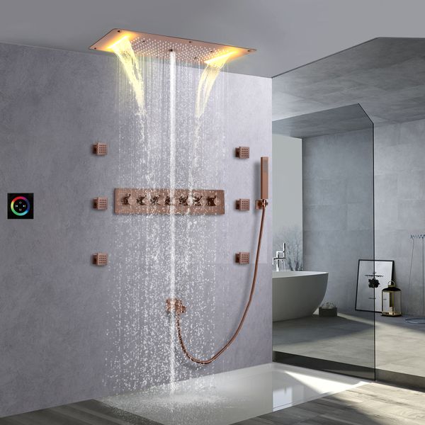 Prévade de plafond Système de douche dissimulée 700x380 mm la tête de douche de douche salle de bain thermostatique brun douche